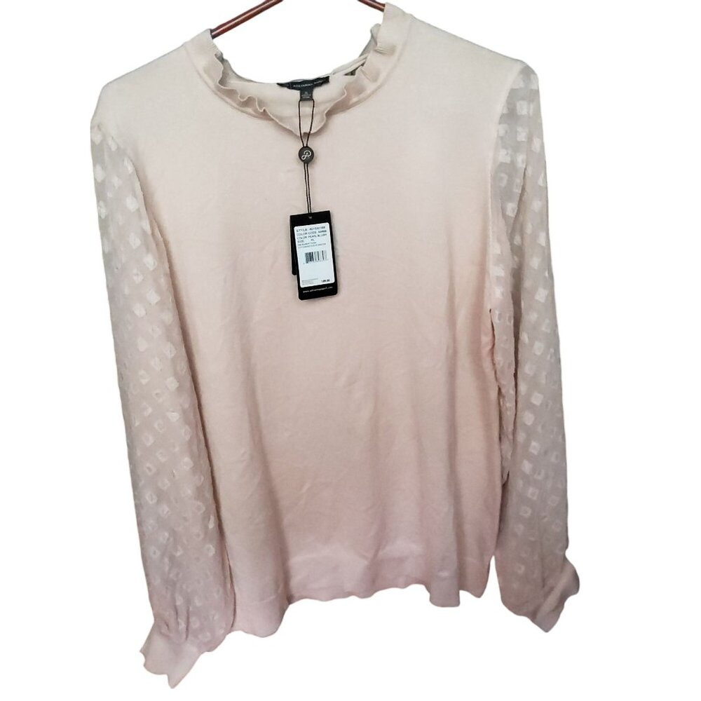 Adrianna Papell Clip Diamond Sleeve Sweater XL Pearl Blush